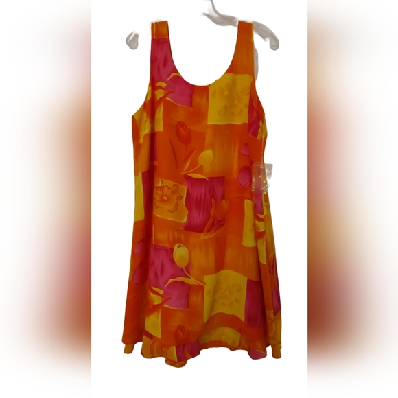 Vibrant Orange and Pink Sleeveless Dress 14 NEW - Picture 1 of 2